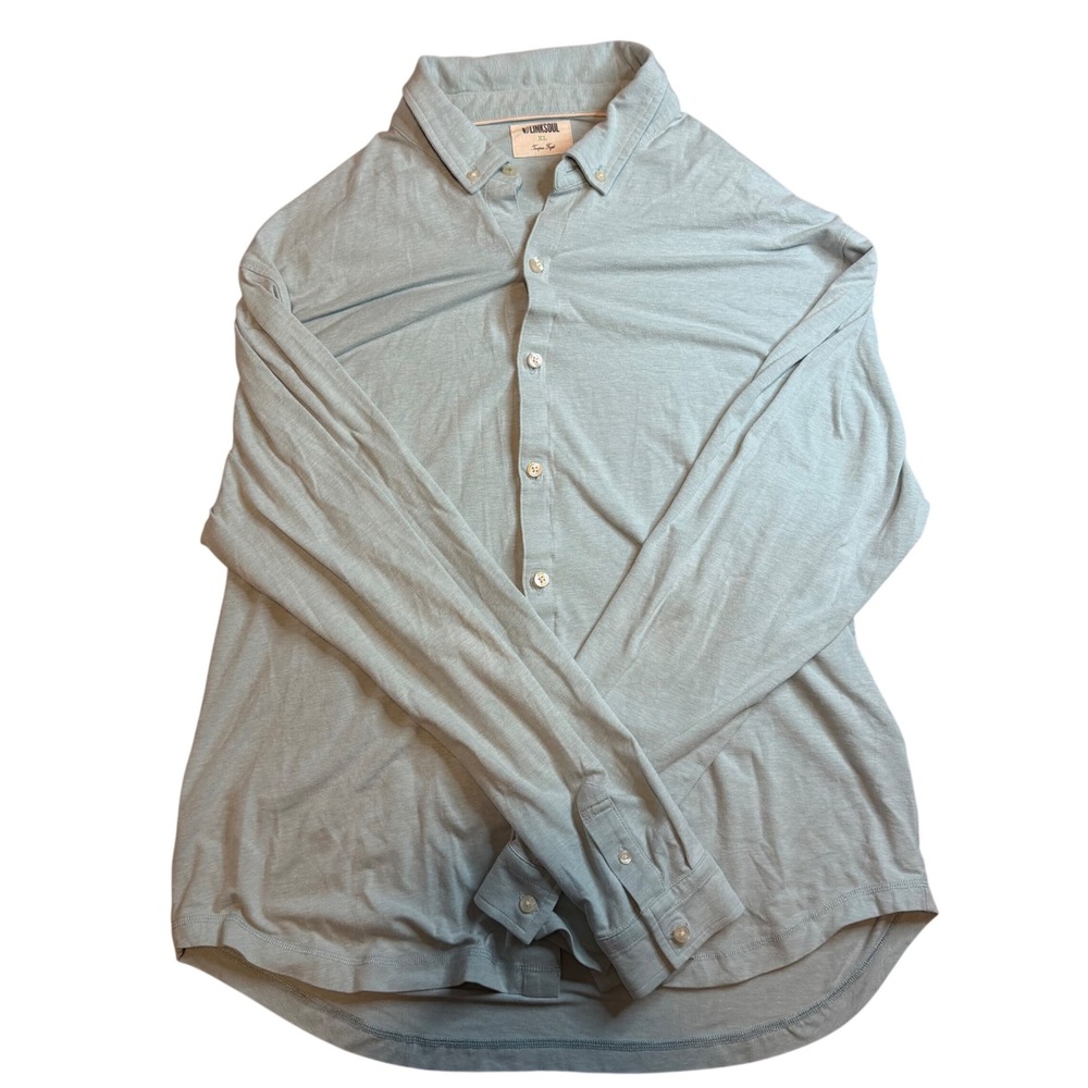 Linksoul Mens XL Blue‎ Long Sleeve Button Down Shirt Tempus Fugit Jersey Knit
